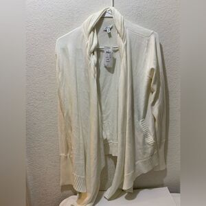 Cache Open Front Cardigan Sweater Cotton Modal Cashmere Women's M Ivory Cream